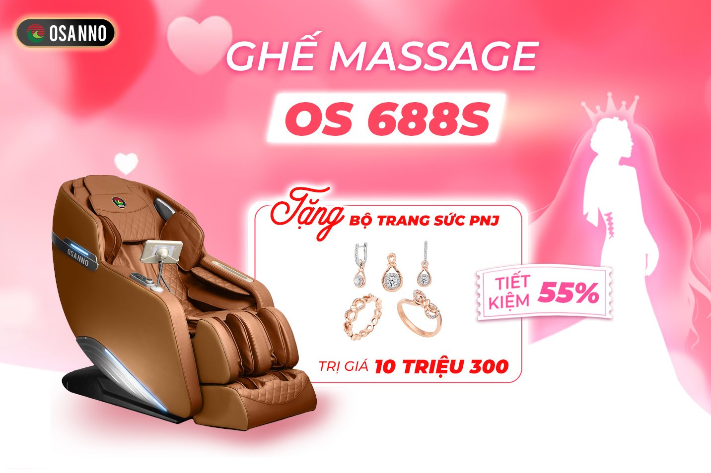 Ghế massage Osanno tặng nàng bộ trang sức vàng trị giá 16.300.000 VNĐ