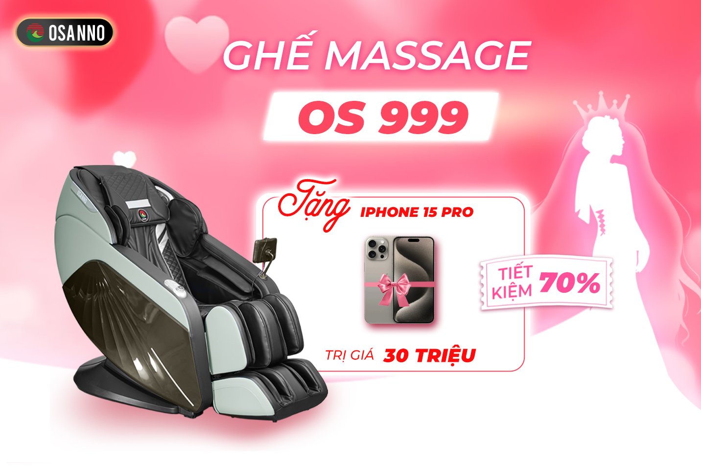 Ghế massage Osanno tặng nàng iPhone 15 Pro trị giá 30.000.000 VNĐ