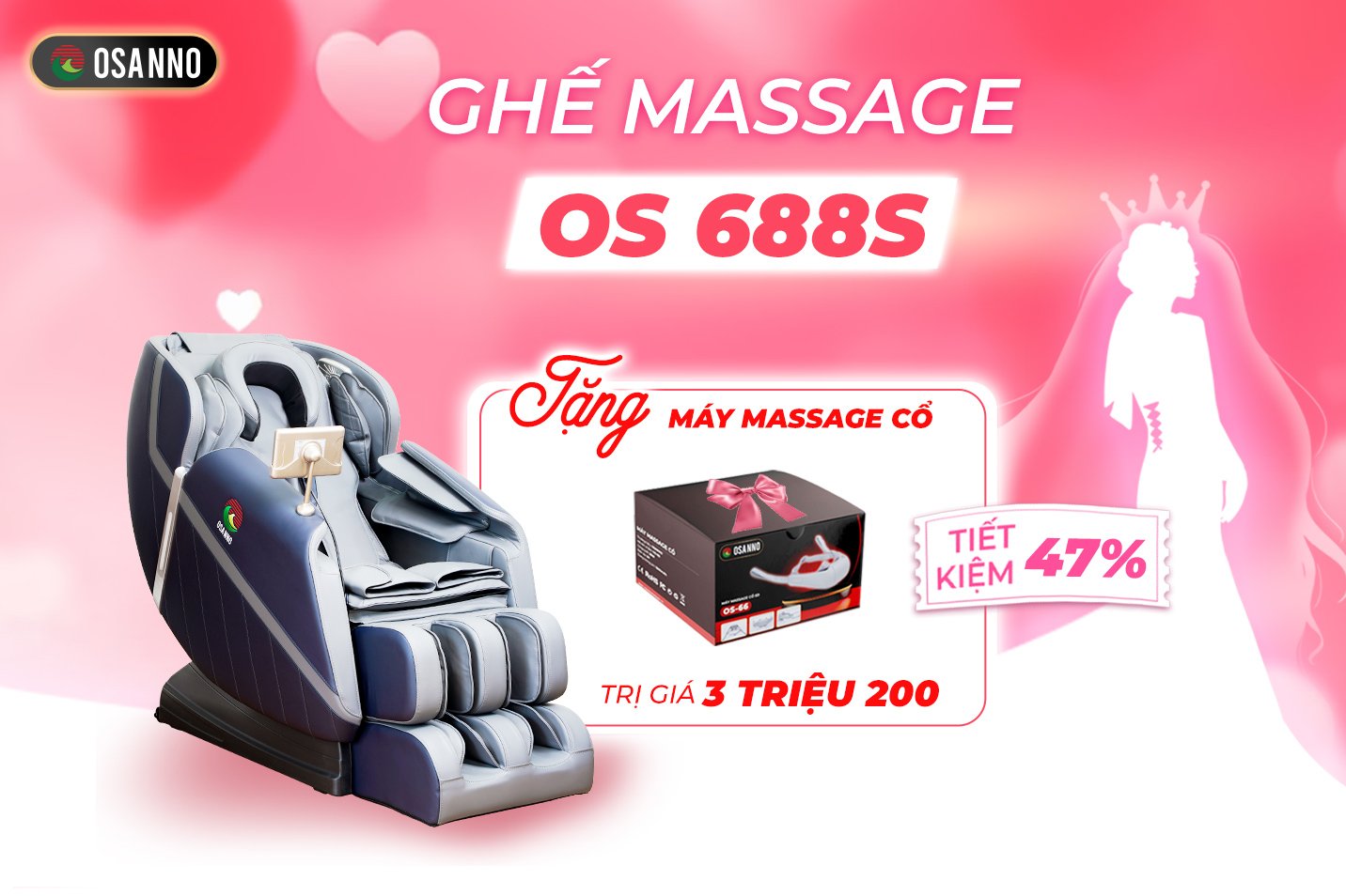 Ghế massage Osanno tặng nàng máy massage cổ trị giá 3.200.000 VNĐ