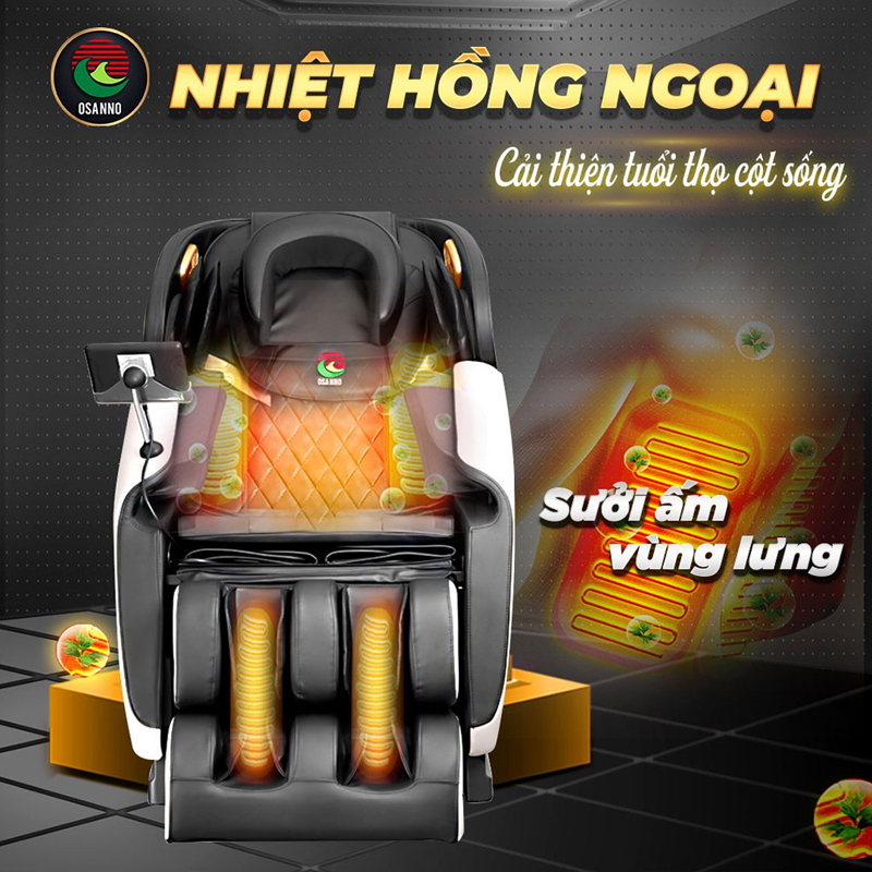 Hầu hết ghế massage đều được tích hợp nhiệt hồng ngoại ở lưng 