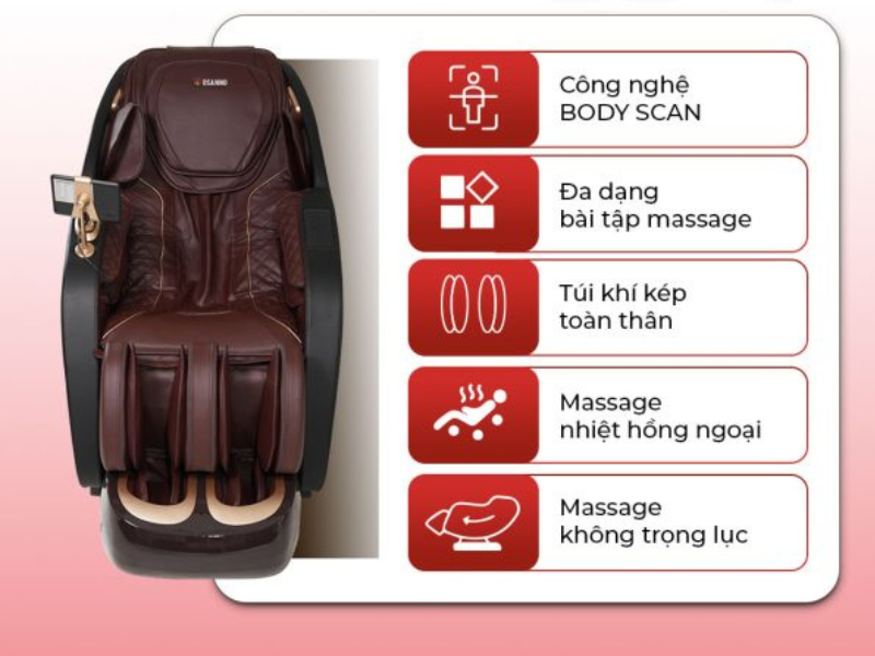Ghế OS-4 massage 3D/4D toàn thân, túi khí đa vùng và vận hành êm ái