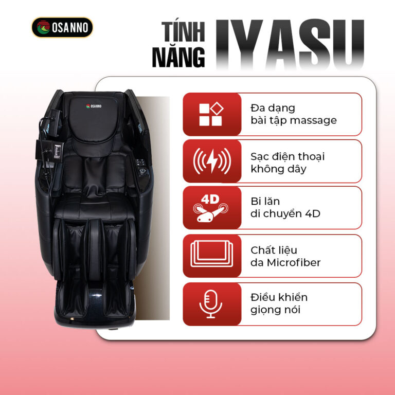 IYASU – ghế massage Nhật Bản với 15 bài massage tự động, con lăn 4D, Zero Gravity