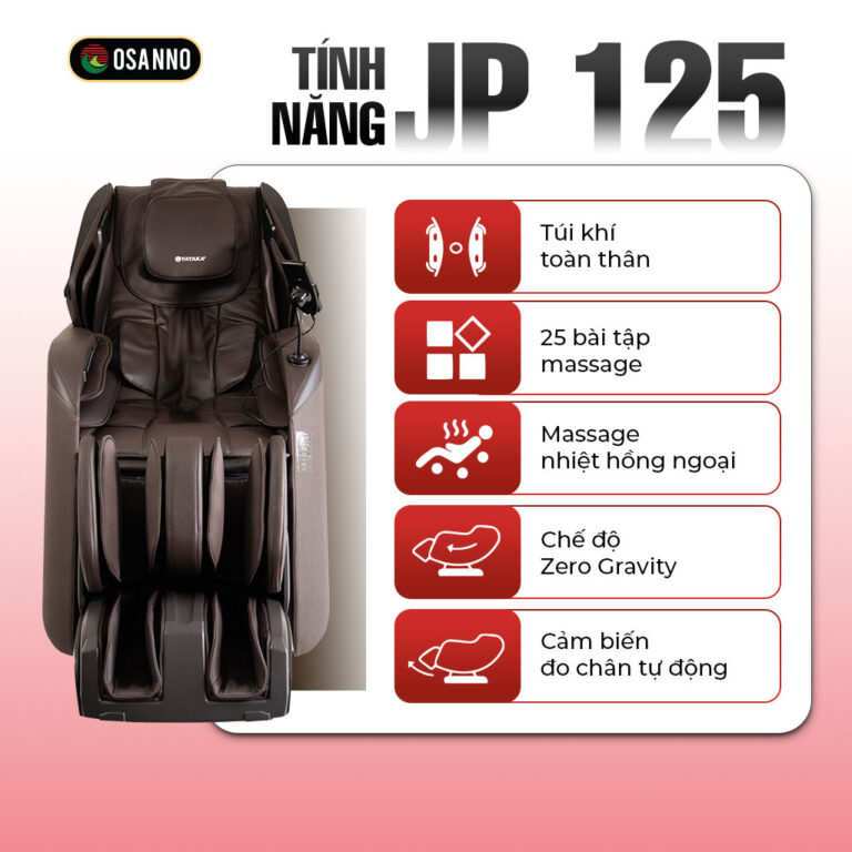 JP 125 – ghế massage 4D nhập khẩu Nhật, con lăn SL dài và túi khí toàn thân