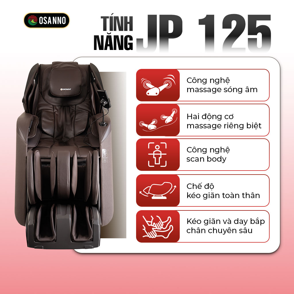 JP‑125 với khung SL dài và nhiệt tại đầu con lăn, chăm sóc cột sống và cơ bắp sâu